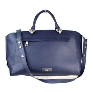 Large Zac Posen NAVY BLUE GENUINE LEATHER SHOULDER BAG HANDBAG SATCHEL PURSE